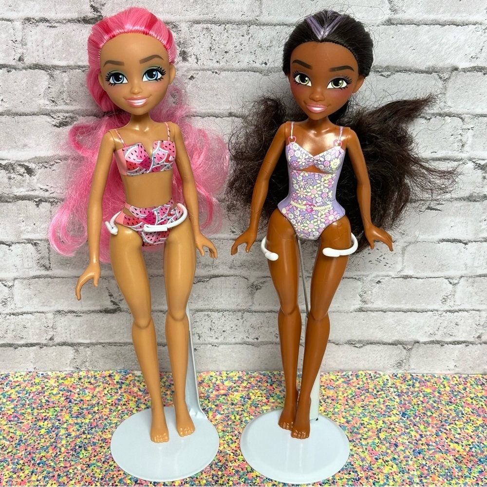 Hairmazing Swim Bikini Dolls Lot of 2 Watermelon Floral Pink Brunette Hair